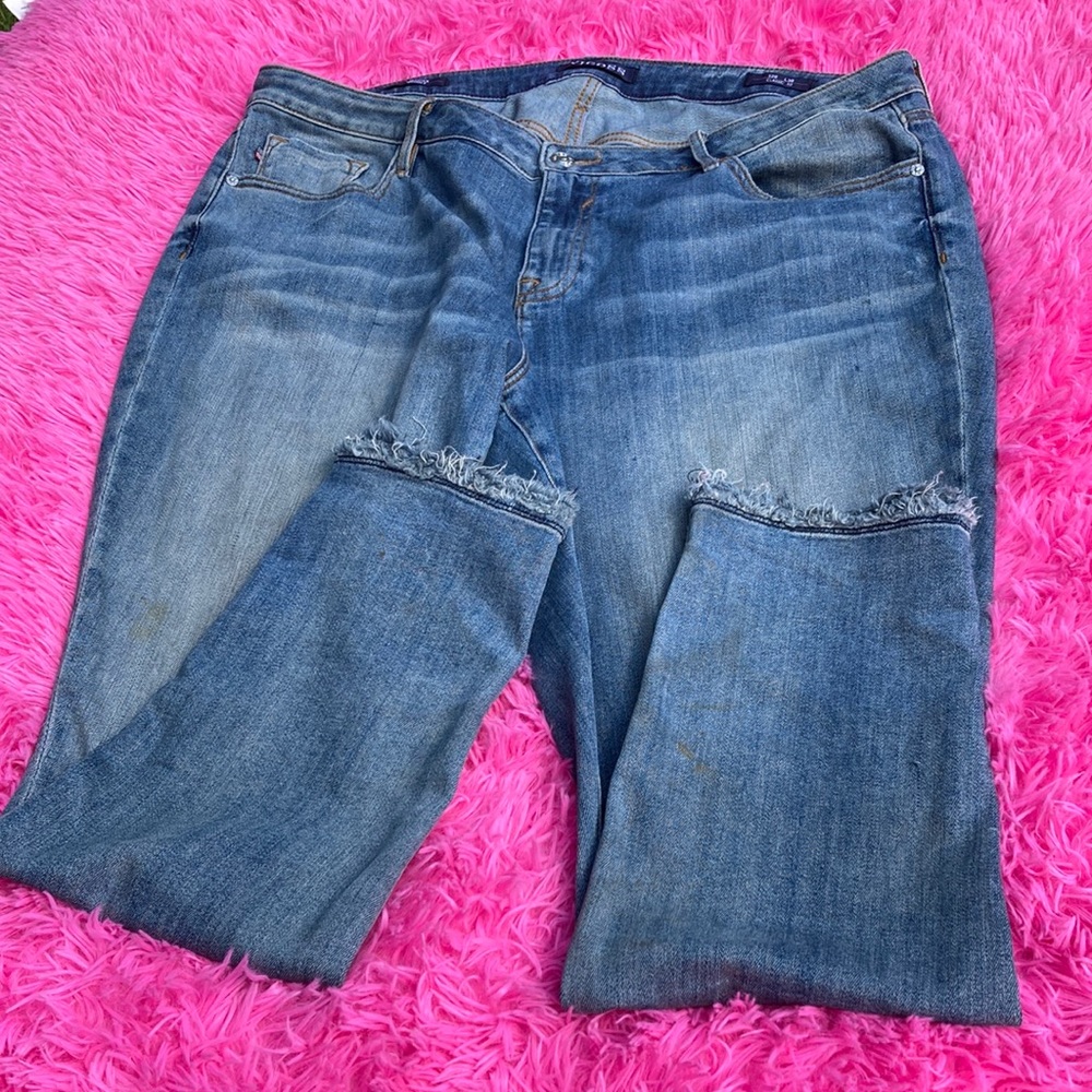 Vigoss skinny fit Jagger jeans with factory fade and fringe gems size 20